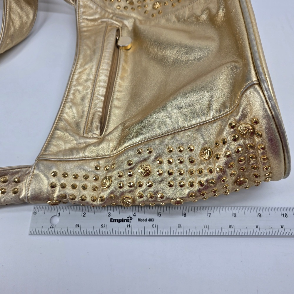 Vintage Dawli Leather Handbag Gold Metallic Studded Hobo Shoulder Bag USA 80s - Picture 9 of 10